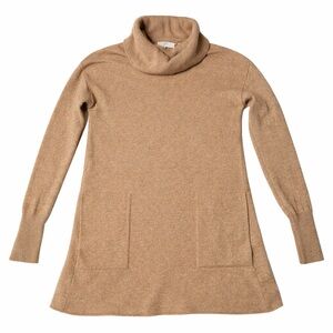 Camel Wool Cashmere Turtleneck Sweater XS Cozy Pockets